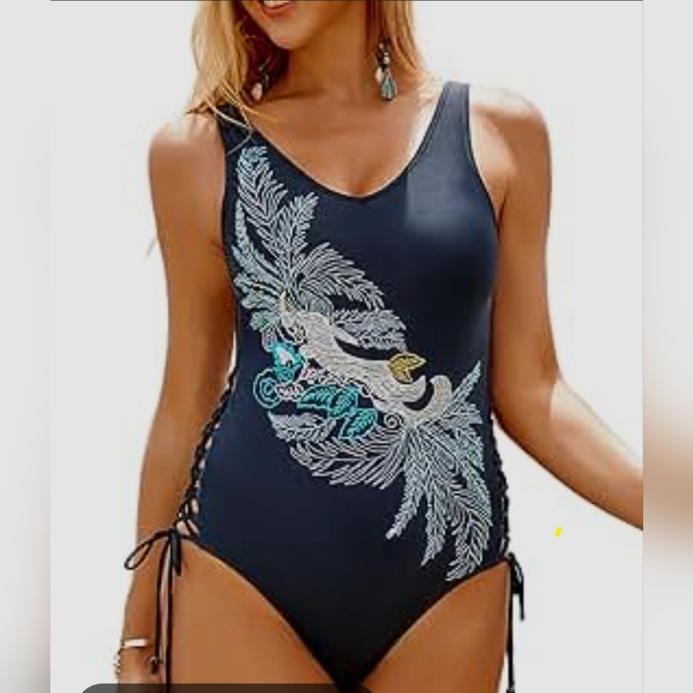 Ukini Sequins Embroidery One Piece Swimsuit M